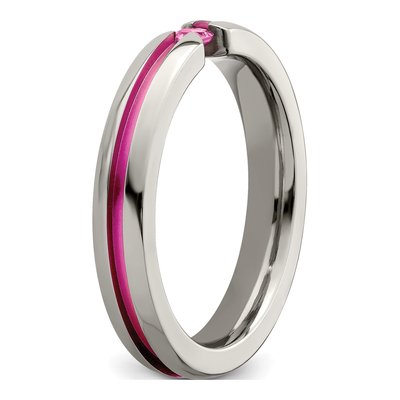 Titanium 4mm Pink Sapphire Grooved Wedding Band – view 7