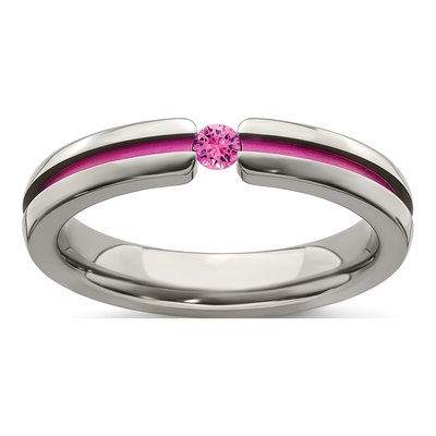 Titanium 4mm Pink Sapphire Grooved Wedding Band