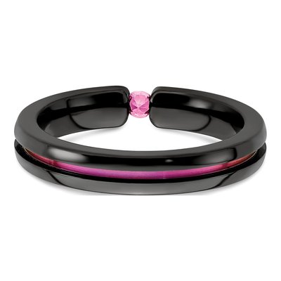 Titanium 4mm Black Pink Sapphire Wedding Band – view 6