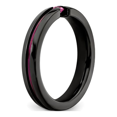 Titanium 4mm Black Pink Sapphire Wedding Band – view 7