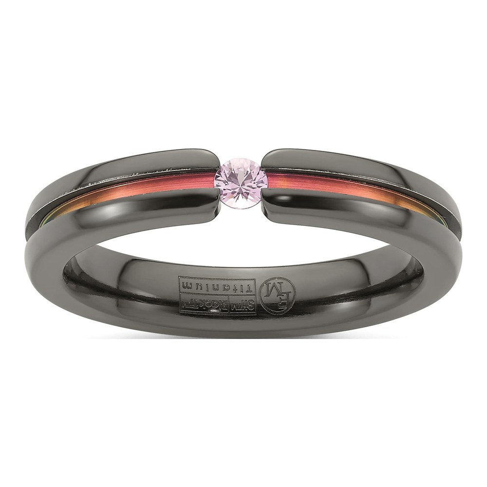 Edward Mirell Black Ti Pink Sapphire And Pink Anodized Grooved 4mm Band