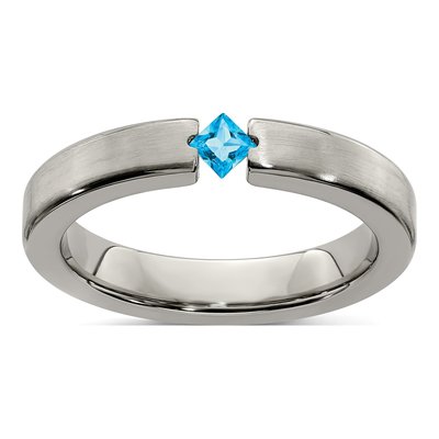 Titanium Swiss Blue Topaz Wedding Band