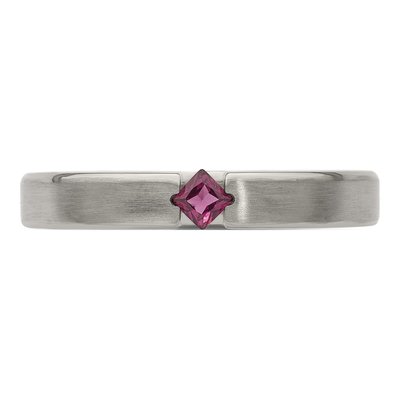 Titanium Rhodolite Garnet Tension-Set Square Wedding Band – view 5