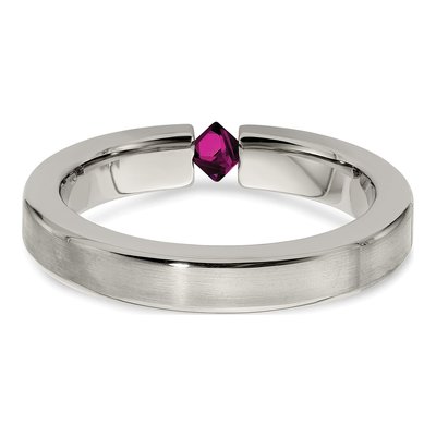 Titanium Rhodolite Garnet Tension-Set Square Wedding Band – view 6