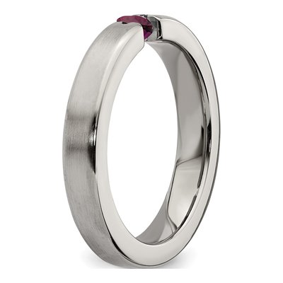 Titanium Rhodolite Garnet Tension-Set Square Wedding Band – view 7