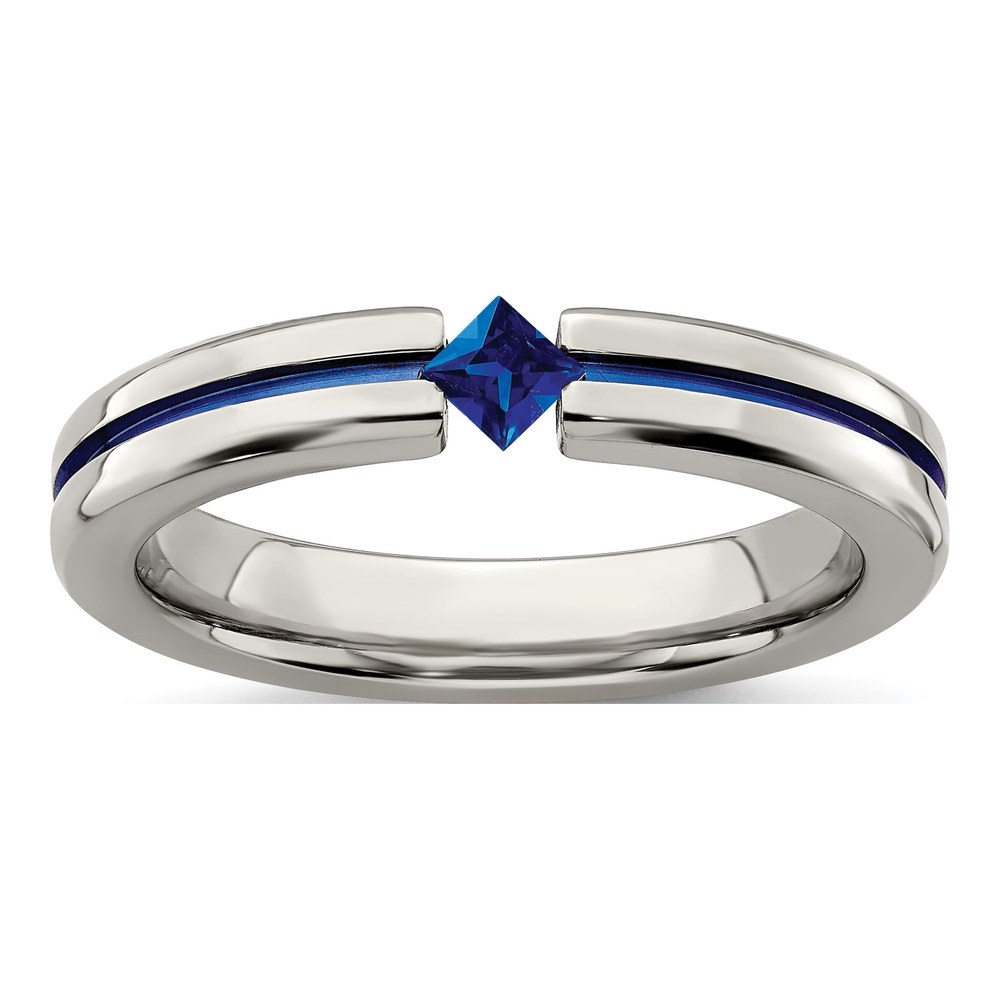 Edward Mirell Titanium 0.19ct Sapphire & Blue Anodized 4mm Band