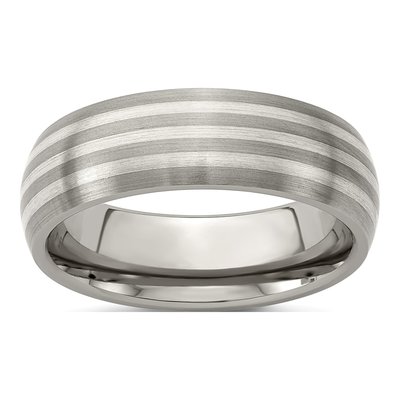 Titanium & Sterling Silver 7mm Inlay Wedding Band