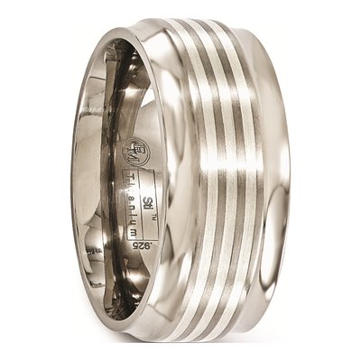 Men's Titanium & Sterling Silver 9mm Beveled Wedding Band – view 5