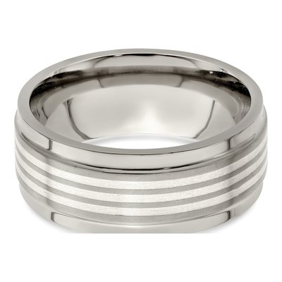 Men's Titanium & Sterling Silver 9mm Beveled Wedding Band – view 6