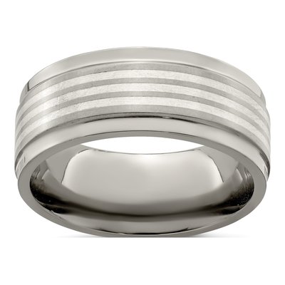 Men's Titanium & Sterling Silver 9mm Beveled Wedding Band