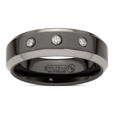 Titanium & Sterling Silver 1/10 ct tw Diamond Wedding Band