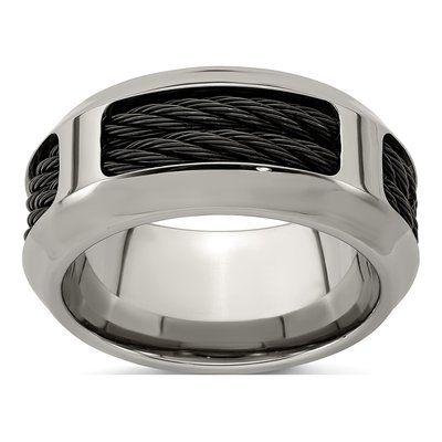 Titanium 10.75mm Black Ti Double Cable Wedding Band