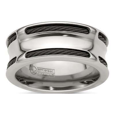 Titanium 10mm Black Ti Cable Edge Wedding Band