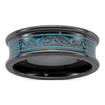 Titanium 8mm Black Teal Laser Wedding Band