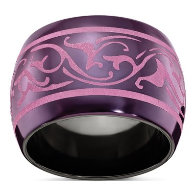 Titanium 16mm Black Pink Domed Wedding Band