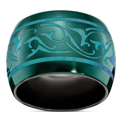Titanium 16mm Black Teal Domed Wedding Band