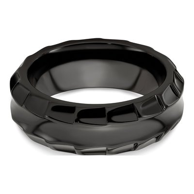 Men's Titanium 8mm Black Faceted Wedding Band – view 6