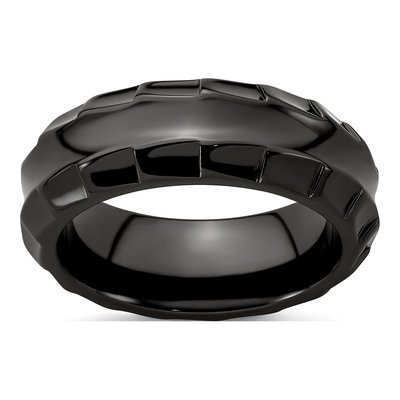 Men's Titanium 8mm Black Faceted Wedding Band