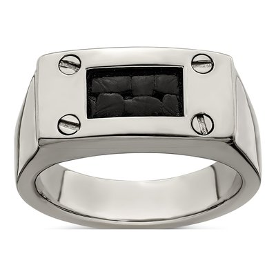 Titanium 10mm Black Leather Wedding Band