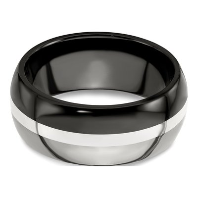Titanium & Sterling Silver 9mm Black Wedding Band – view 7