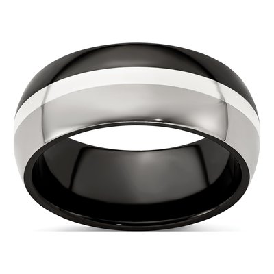 Titanium & Sterling Silver 9mm Black Wedding Band