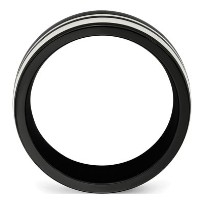 Men's Titanium & Sterling Silver 9mm Black Wedding Band – view 2