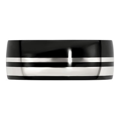 Men's Titanium & Sterling Silver 9mm Black Wedding Band – view 4