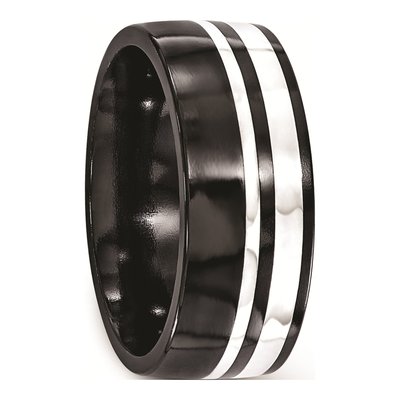 Men's Titanium & Sterling Silver 9mm Black Wedding Band – view 5