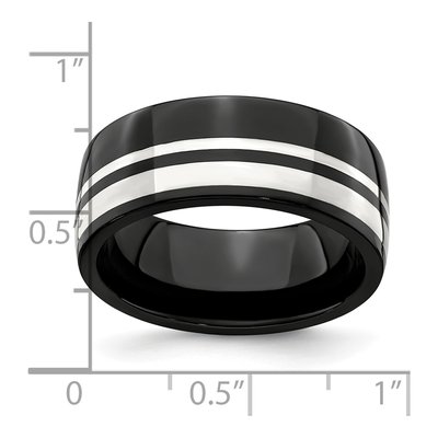 Men's Titanium & Sterling Silver 9mm Black Wedding Band – view 7