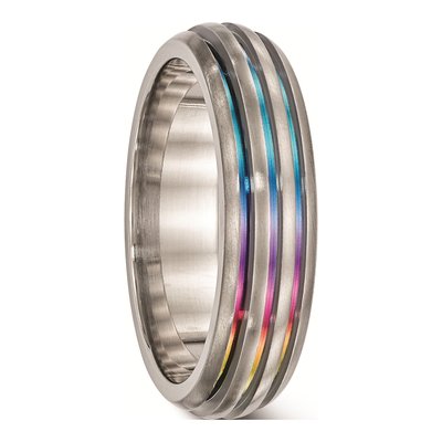 Titanium 6mm Multi-Color Grooved Wedding Band – view 6