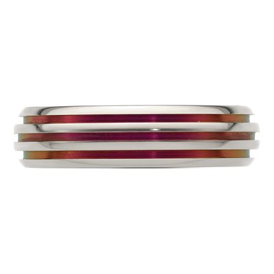 Titanium 6mm Pink Anodized Grooved Wedding Band – view 5