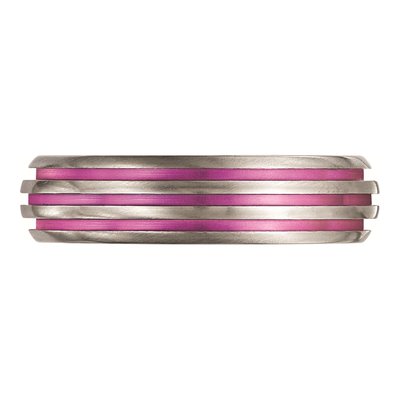 Titanium 6mm Pink Anodized Grooved Wedding Band – view 6