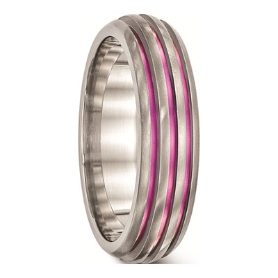 Titanium 6mm Pink Anodized Grooved Wedding Band – view 7