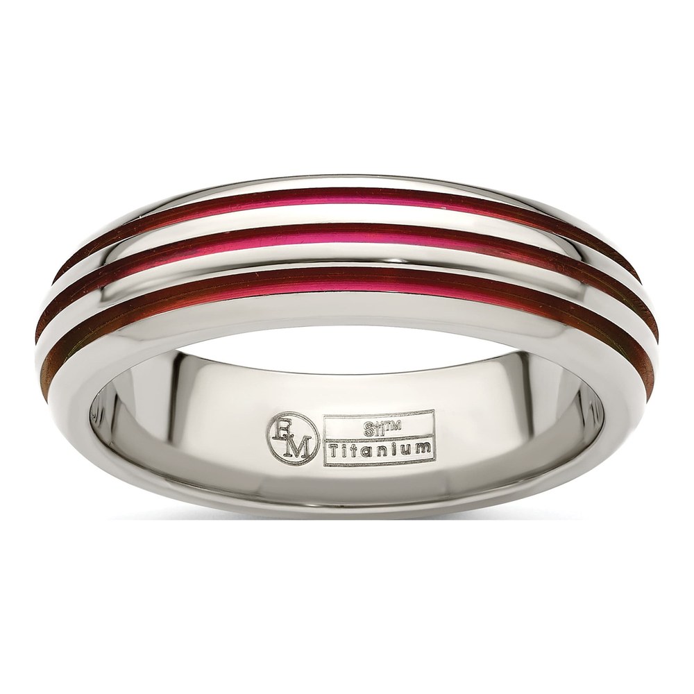 Titanium 6mm Pink Anodized Grooved Wedding Band