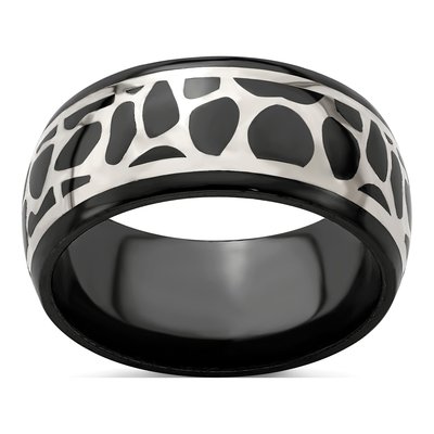 Titanium & Sterling Silver 10mm Black Cobblestone Wedding Band