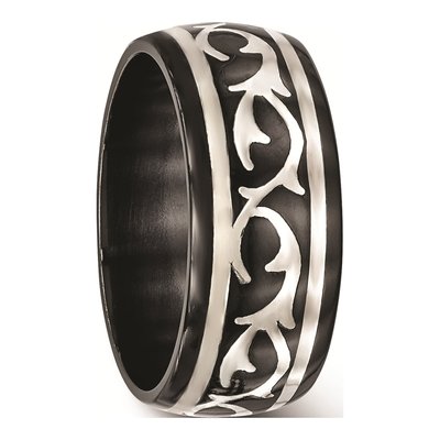 Titanium & Sterling Silver 10mm Black Thorn Wedding Band – view 5