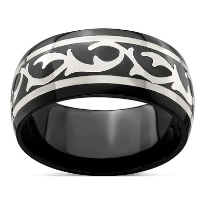Titanium & Sterling Silver 10mm Black Thorn Wedding Band