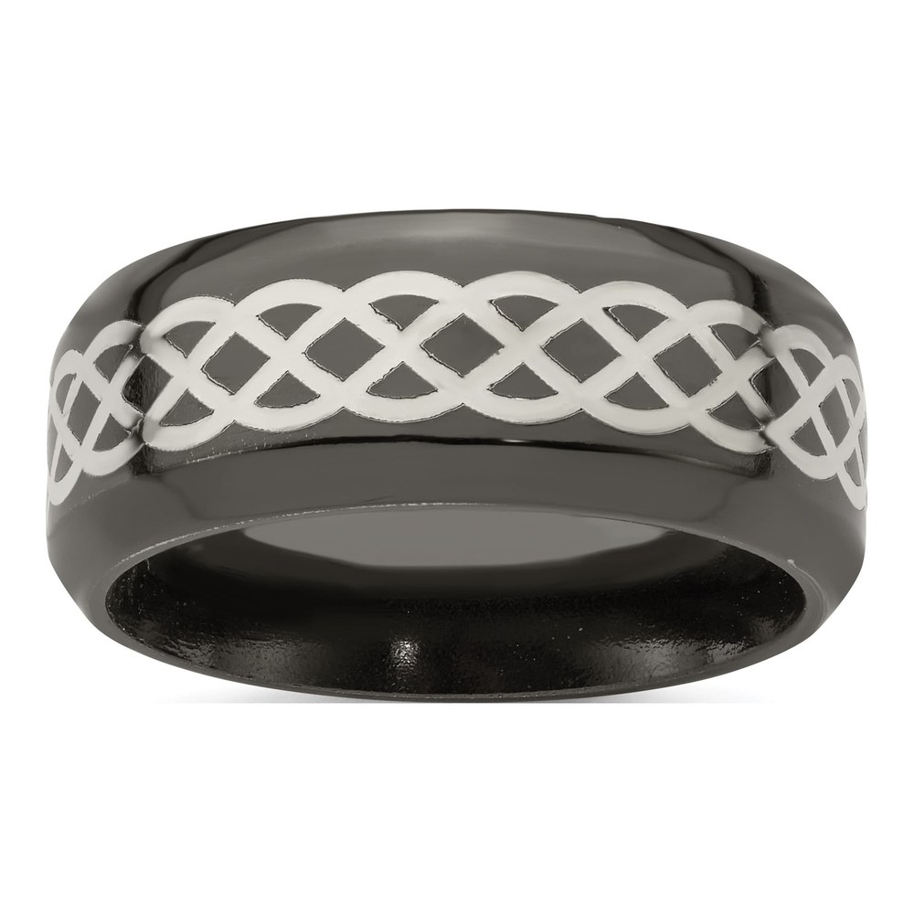Titanium & Sterling Silver 9mm Black Celtic Wedding Band