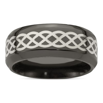 Titanium & Sterling Silver 9mm Black Celtic Wedding Band