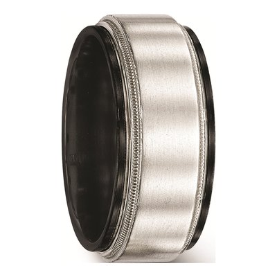 Titanium & Sterling Silver 10mm Black Milgrain Wedding Band – view 5