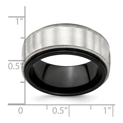 Titanium & Sterling Silver 10mm Black Milgrain Wedding Band – view 7