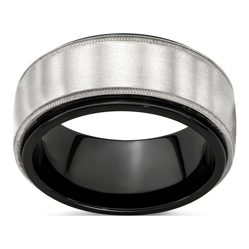 Titanium & Sterling Silver 10mm Black Milgrain Wedding Band