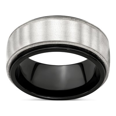 Titanium & Sterling Silver 10mm Black Milgrain Wedding Band