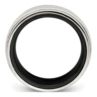 Titanium & Sterling Silver 10mm Black Milgrain Wedding Band – view 2