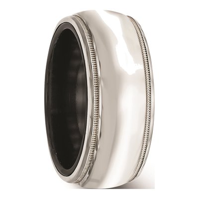Titanium & Sterling Silver 10mm Black Milgrain Wedding Band – view 5