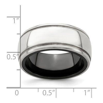 Titanium & Sterling Silver 10mm Black Milgrain Wedding Band – view 7