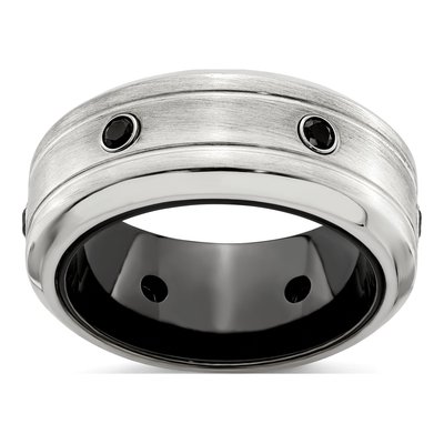 Titanium & Sterling Silver Black Spinel Ring