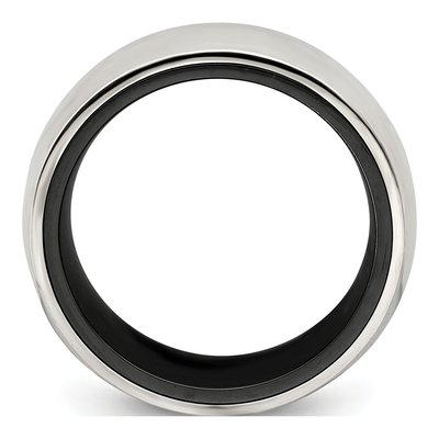Titanium & Sterling Silver 10mm Black Domed Wedding Band – view 2