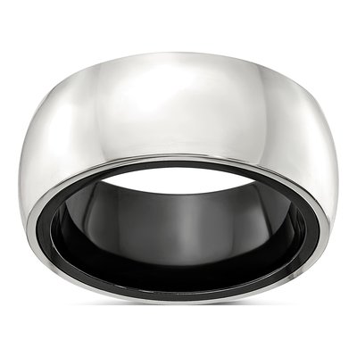 Titanium & Sterling Silver 10mm Black Domed Wedding Band