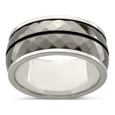 Titanium & Sterling Silver 10mm Black Stripe Wedding Band